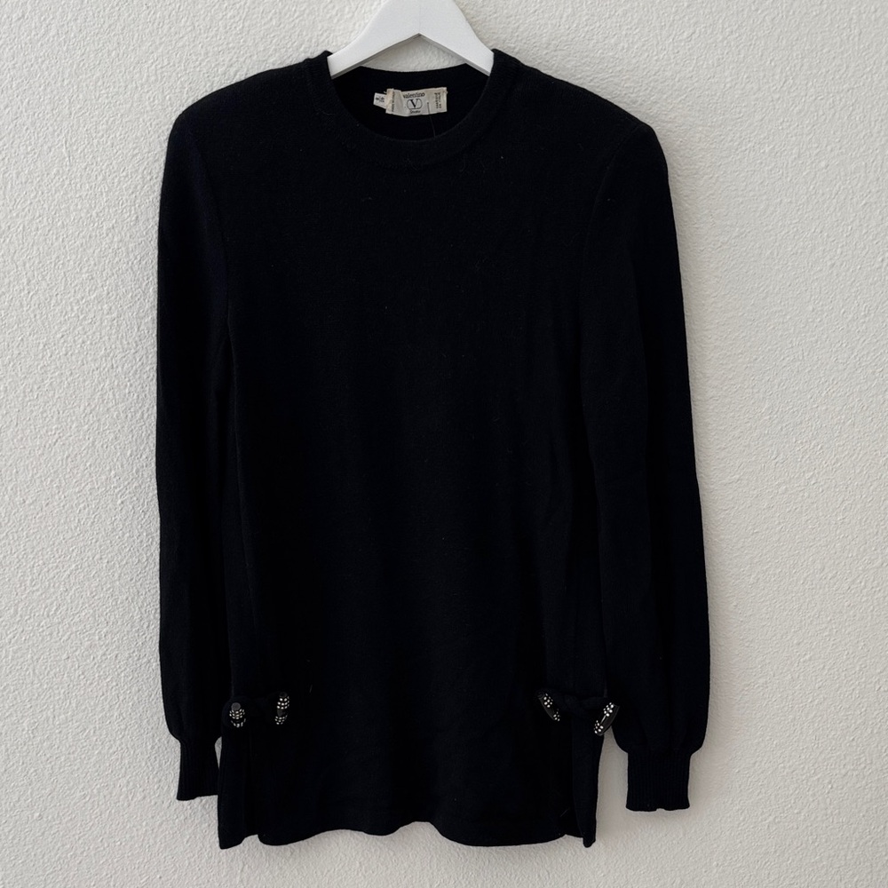 VALENTINO | Black Knit Sweater Top with Bow Details Medium 8